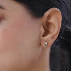 Premium Natural Tsavorite Garnet And Natural White Zircon Earrings In Vermeil Yellow Gold Over Sterling Silver 0.50 Ctw -Jewelry store 7267770 2