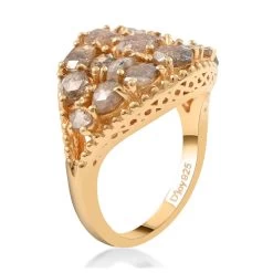 Rose Cut Natural Champagne Diamond Cluster Ring In Vermeil Yellow Gold Over Sterling Silver 3.50 Ctw 10 Rose Cut Natural Champagne Diamond Cluster Ring In Vermeil Yellow Gold Over Sterling Silver 3.50 Ctw -Jewelry store 7268807 3