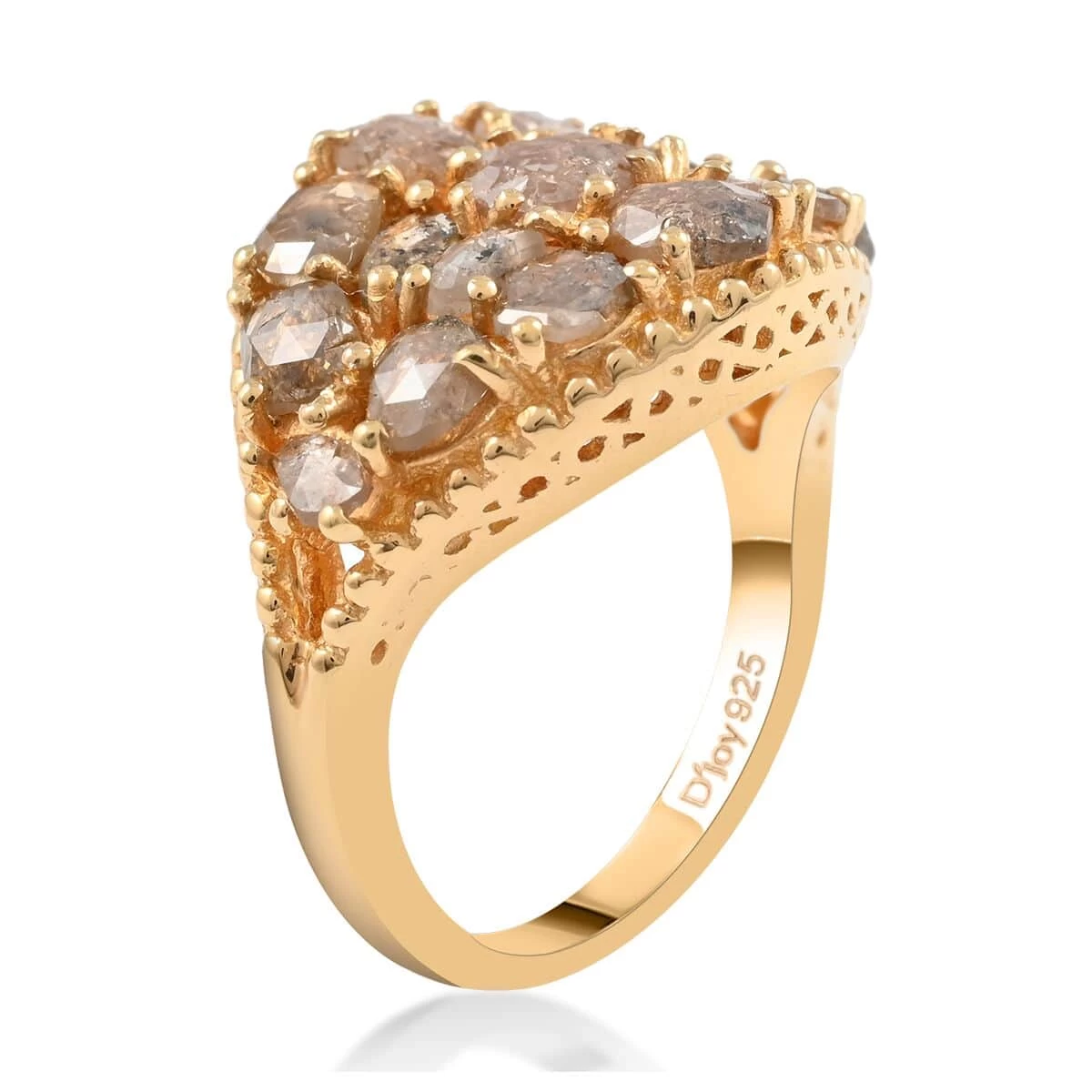 Rose Cut Natural Champagne Diamond Cluster Ring In Vermeil Yellow Gold Over Sterling Silver 3.50 Ctw 6 Rose Cut Natural Champagne Diamond Cluster Ring In Vermeil Yellow Gold Over Sterling Silver 3.50 Ctw - Image 4