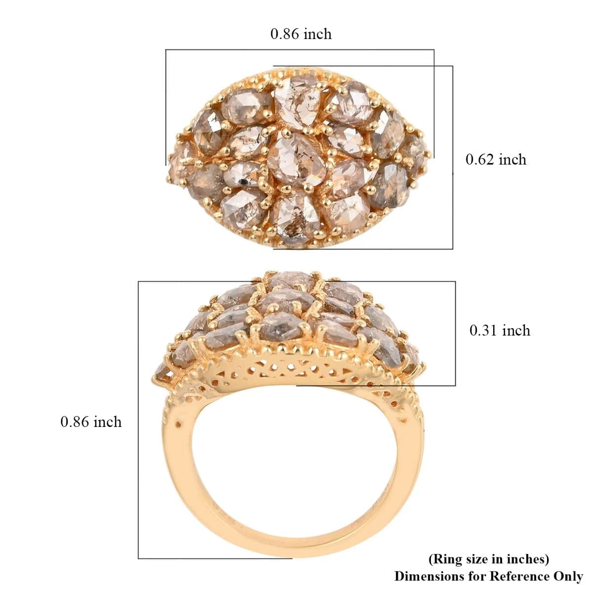 Rose Cut Natural Champagne Diamond Cluster Ring In Vermeil Yellow Gold Over Sterling Silver 3.50 Ctw 7 Rose Cut Natural Champagne Diamond Cluster Ring In Vermeil Yellow Gold Over Sterling Silver 3.50 Ctw - Image 5