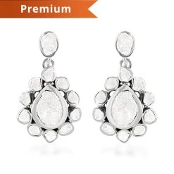 Polki Diamond Earrings In Platinum Over Sterling Silver 2.50 Ctw