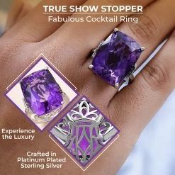 Amethyst, Natural Champagne And White Diamond Ring In Platinum Over Sterling Silver 21.90 Ctw -Jewelry store 7270322 2