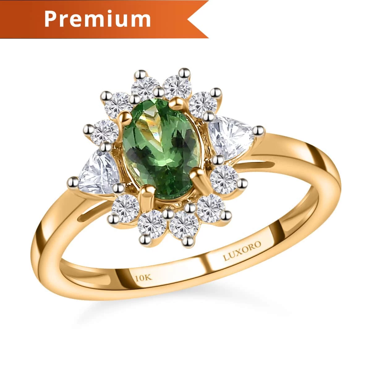 LUXORO 10K Yellow Gold Premium Natural Tsavorite Garnet And Moissanite Sunburst Ring 2.15 Grams 1.25 Ctw 3 LUXORO 10K Yellow Gold Premium Natural Tsavorite Garnet And Moissanite Sunburst Ring 2.15 Grams 1.25 Ctw