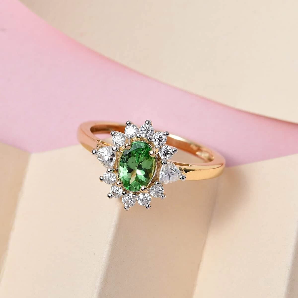LUXORO 10K Yellow Gold Premium Natural Tsavorite Garnet And Moissanite Sunburst Ring 2.15 Grams 1.25 Ctw 4 LUXORO 10K Yellow Gold Premium Natural Tsavorite Garnet And Moissanite Sunburst Ring 2.15 Grams 1.25 Ctw - Image 2