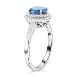 Certified & Appraised ILIANA 18K White Gold AAA Madagascar Blue Sapphire, Diamond (G-H, SI) (0.21 Cts) Double Halo Ring (3.50 G) 1.05 Ctw -Jewelry store 7272415 3
