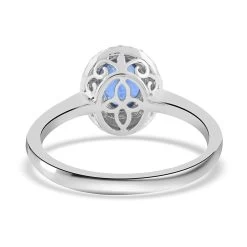 Certified & Appraised ILIANA 18K White Gold AAA Madagascar Blue Sapphire, Diamond (G-H, SI) (0.21 Cts) Double Halo Ring (3.50 G) 1.05 Ctw -Jewelry store 7272415 4