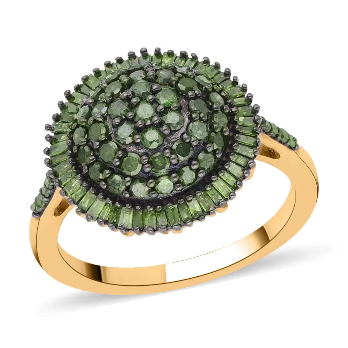 Green Diamond Cocktail Ring In Vermeil Yellow Gold Over Sterling Silver 1.00 Ctw 3 Green Diamond Cocktail Ring In Vermeil Yellow Gold Over Sterling Silver 1.00 Ctw