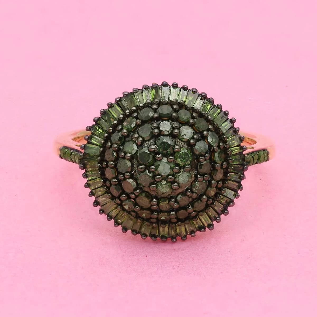 Green Diamond Cocktail Ring In Vermeil Yellow Gold Over Sterling Silver 1.00 Ctw 4 Green Diamond Cocktail Ring In Vermeil Yellow Gold Over Sterling Silver 1.00 Ctw - Image 2