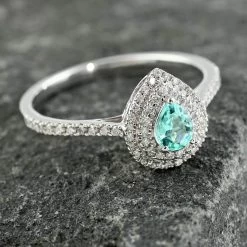 Doorbuster Certified & Appraised RHAPSODY 950 Platinum AAAA Paraiba Tourmaline And E-F VS Diamond Double Halo Ring 4.25 Grams 0.60 Ctw -Jewelry store 7273107 1