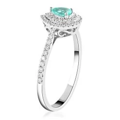Doorbuster Certified & Appraised RHAPSODY 950 Platinum AAAA Paraiba Tourmaline And E-F VS Diamond Double Halo Ring 4.25 Grams 0.60 Ctw -Jewelry store 7273107 3