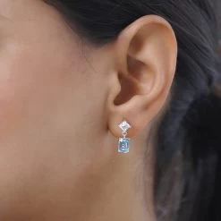 Premium Cambodian Blue Zircon And White Topaz Dangling Earrings In Platinum Over Sterling Silver 4.00 Ctw -Jewelry store 7273753 2
