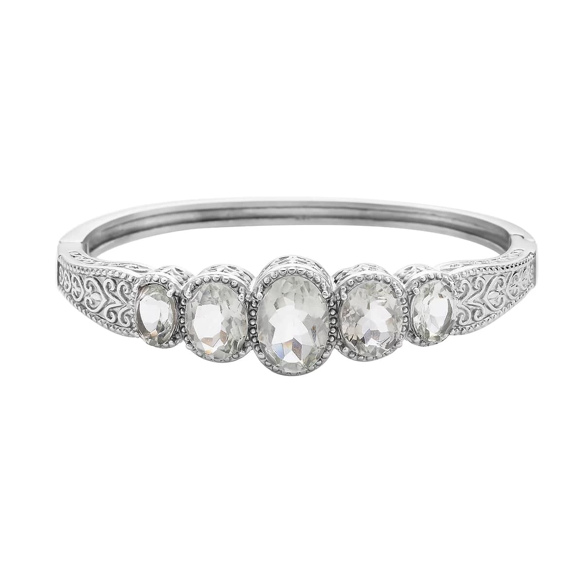 Montezuma Prasiolite 5 Stone Bangle Bracelet In Stainless Steel (7.50 In) 30.00 Ctw , Tarnish-Free, Waterproof, Sweat Proof Jewelry 6 Montezuma Prasiolite 5 Stone Bangle Bracelet In Stainless Steel (7.50 In) 30.00 Ctw , Tarnish-Free, Waterproof, Sweat Proof Jewelry - Image 4