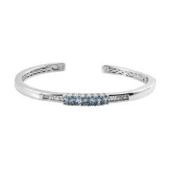 Santa Maria Aquamarine And White Topaz Cuff Bracelet In Platinum Over Sterling Silver (7.25 In) 2.50 Ctw