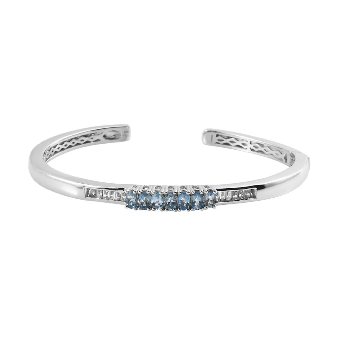Santa Maria Aquamarine And White Topaz Cuff Bracelet In Platinum Over Sterling Silver (7.25 In) 2.50 Ctw 3 Santa Maria Aquamarine And White Topaz Cuff Bracelet In Platinum Over Sterling Silver (7.25 In) 2.50 Ctw
