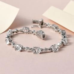 Mexican Hyalite Opal And Moissanite Bracelet In Platinum Over Sterling Silver With UV Flash Light (7.25 In) 10.25 Ctw -Jewelry store 7279759 1