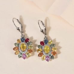 Madagascar Yellow Sapphire And Multi Gemstone Floral Lever Back Earrings In Platinum Over Sterling Silver 6.75 Ctw -Jewelry store 7279760 1