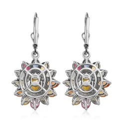 Madagascar Yellow Sapphire And Multi Gemstone Floral Lever Back Earrings In Platinum Over Sterling Silver 6.75 Ctw -Jewelry store 7279760 3