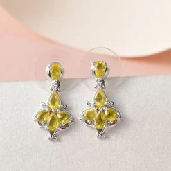 Tanzanian Canary Opal Dangling Earrings In Platinum Over Sterling Silver 1.25 Ctw -Jewelry store 7279981 1