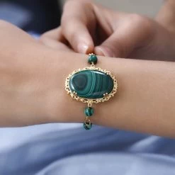 Karis African Malachite Paper Clip Chain Toggle Clasp Bracelet In 18K YG Plated (6.50 In) 57.00 Ctw 9 Karis African Malachite Paper Clip Chain Toggle Clasp Bracelet In 18K YG Plated (6.50 In) 57.00 Ctw -Jewelry store 7280624 2 1