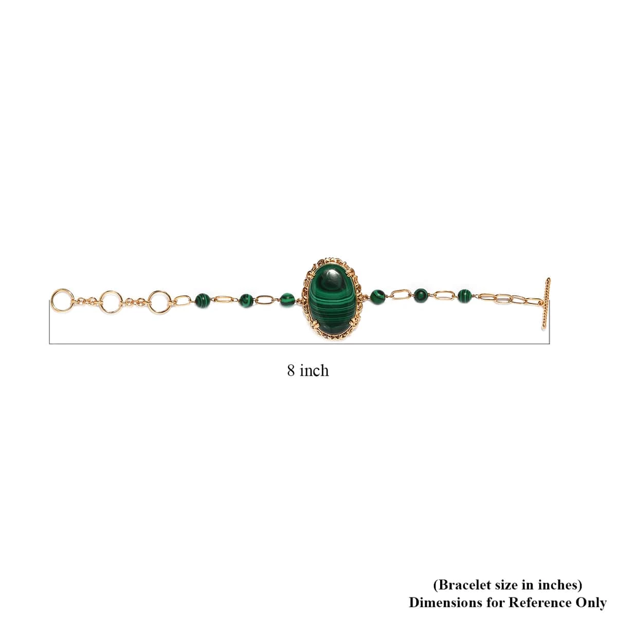 Karis African Malachite Paper Clip Chain Toggle Clasp Bracelet In 18K YG Plated (6.50 In) 57.00 Ctw 7 Karis African Malachite Paper Clip Chain Toggle Clasp Bracelet In 18K YG Plated (6.50 In) 57.00 Ctw - Image 5
