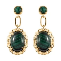 TLV KARIS African Malachite Earrings In 14K YG Over Sterling Silver And 18K YG Plated 23.15 Ctw