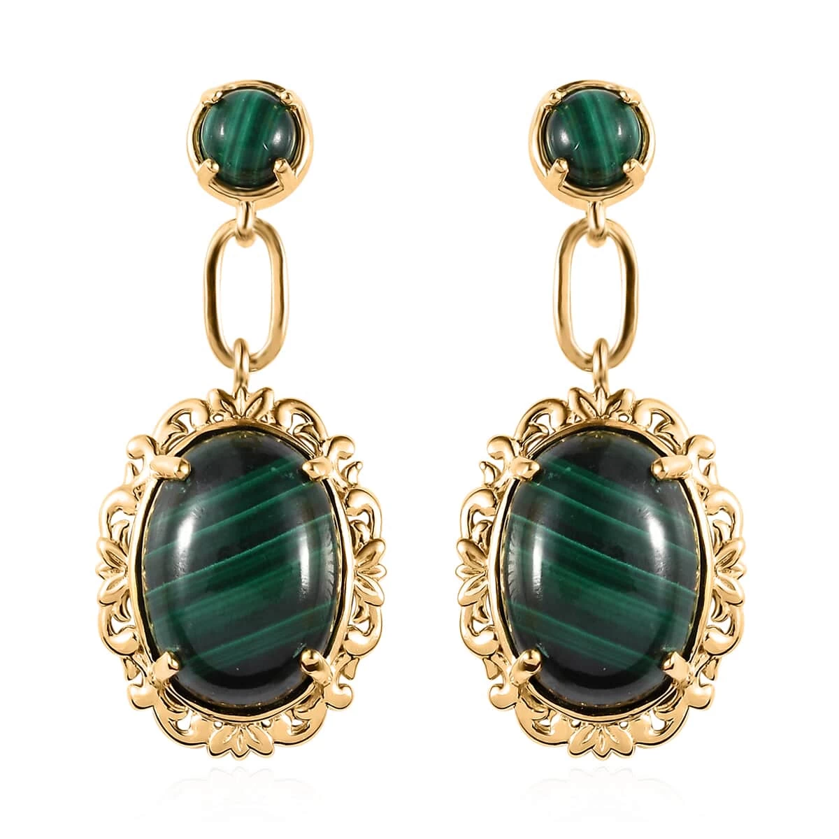 TLV KARIS African Malachite Earrings In 14K YG Over Sterling Silver And 18K YG Plated 23.15 Ctw 3 TLV KARIS African Malachite Earrings In 14K YG Over Sterling Silver And 18K YG Plated 23.15 Ctw