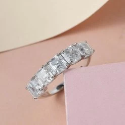 Asscher Cut Moissanite Ring In Platinum Over Sterling Silver 3.35 Ctw (Delivery In 10-15 Business Days) 9 Asscher Cut Moissanite Ring In Platinum Over Sterling Silver 3.35 Ctw (Delivery In 10-15 Business Days) -Jewelry store 7282541 1