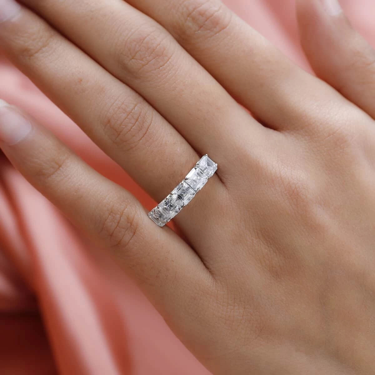 Asscher Cut Moissanite Ring In Platinum Over Sterling Silver 3.35 Ctw (Delivery In 10-15 Business Days) 5 Asscher Cut Moissanite Ring In Platinum Over Sterling Silver 3.35 Ctw (Delivery In 10-15 Business Days) - Image 3