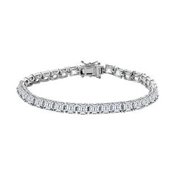 Asscher Cut Moissanite (Oct 5x5mm) Tennis Bracelet In Platinum Over Sterling Silver (6.50 In) (Delivery In 10-15 Business Days) 19.90 Ctw