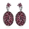 Orissa Rhodolite Garnet Oval Shape Cluster Earrings In Platinum Over Sterling Silver 11.35 Ctw -Jewelry store 7283552
