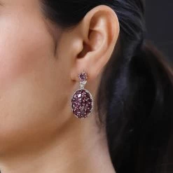 Orissa Rhodolite Garnet Oval Shape Cluster Earrings In Platinum Over Sterling Silver 11.35 Ctw -Jewelry store 7283552 2