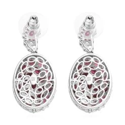 Orissa Rhodolite Garnet Oval Shape Cluster Earrings In Platinum Over Sterling Silver 11.35 Ctw -Jewelry store 7283552 3