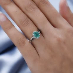 Kagem Zambian Emerald, Natural Champagne And White Diamond Ring In Platinum Over Sterling Silver 1.40 Ctw -Jewelry store 7301323 2