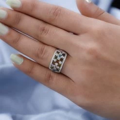 Multi-Tourmaline, Natural White Zircon Ring In Platinum Over Sterling Silver 2.10 Ctw -Jewelry store 7301801 2