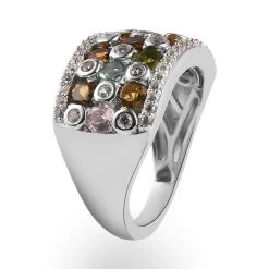 Multi-Tourmaline, Natural White Zircon Ring In Platinum Over Sterling Silver 2.10 Ctw -Jewelry store 7301801 3