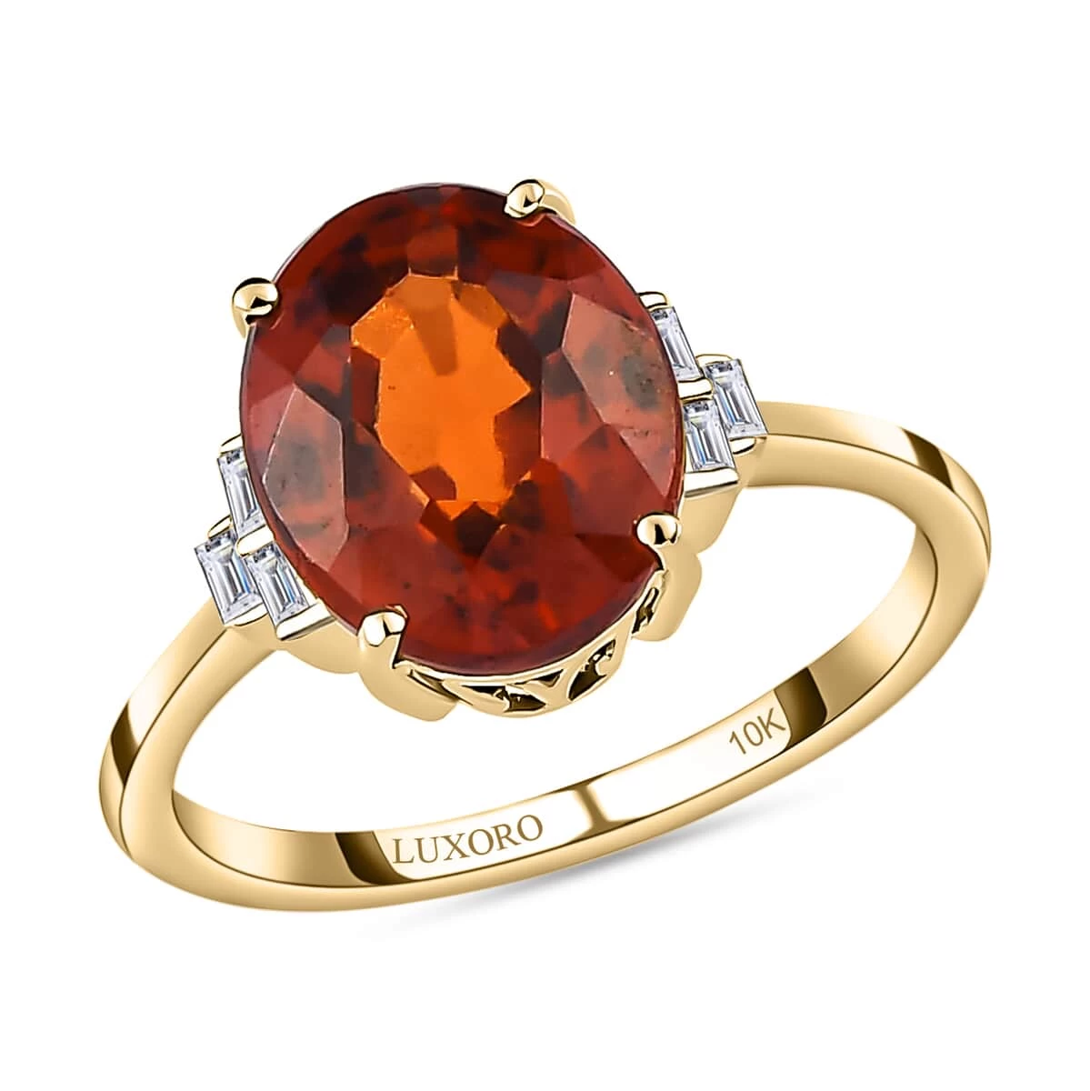LUXORO 10K Yellow Gold Premium Sri Lankan Honey Garnet, Diamond Ring (2.20 G) 4.60 Ctw 3 LUXORO 10K Yellow Gold Premium Sri Lankan Honey Garnet, Diamond Ring (2.20 G) 4.60 Ctw