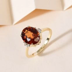 LUXORO 10K Yellow Gold Premium Sri Lankan Honey Garnet, Diamond Ring (2.20 G) 4.60 Ctw 9 LUXORO 10K Yellow Gold Premium Sri Lankan Honey Garnet, Diamond Ring (2.20 G) 4.60 Ctw -Jewelry store 7302258 1