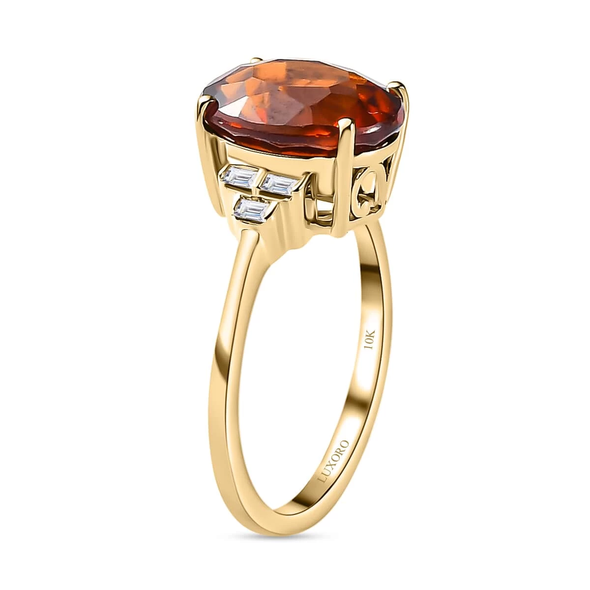 LUXORO 10K Yellow Gold Premium Sri Lankan Honey Garnet, Diamond Ring (2.20 G) 4.60 Ctw 6 LUXORO 10K Yellow Gold Premium Sri Lankan Honey Garnet, Diamond Ring (2.20 G) 4.60 Ctw - Image 4