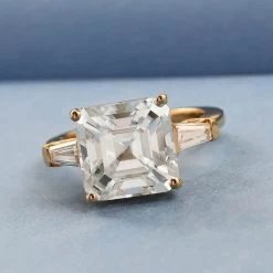 Asscher Cut Moissanite Trilogy Ring In Vermeil YG Plated Sterling Silver, 3 Stone Engagement Rings For Women, Promise Rings 5.85 Ctw 10 Asscher Cut Moissanite Trilogy Ring In Vermeil YG Plated Sterling Silver, 3 Stone Engagement Rings For Women, Promise Rings 5.85 Ctw -Jewelry store 7306343 1