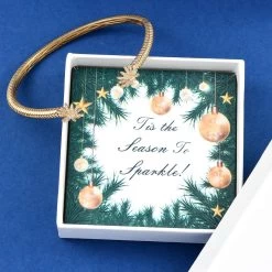 Tis The Season To Sparkle Jewelry Gift Set With Simulated Diamond Bangle Bracelet In 14K YG Over Sterling Silver (7.25 In) 0.85 Ctw