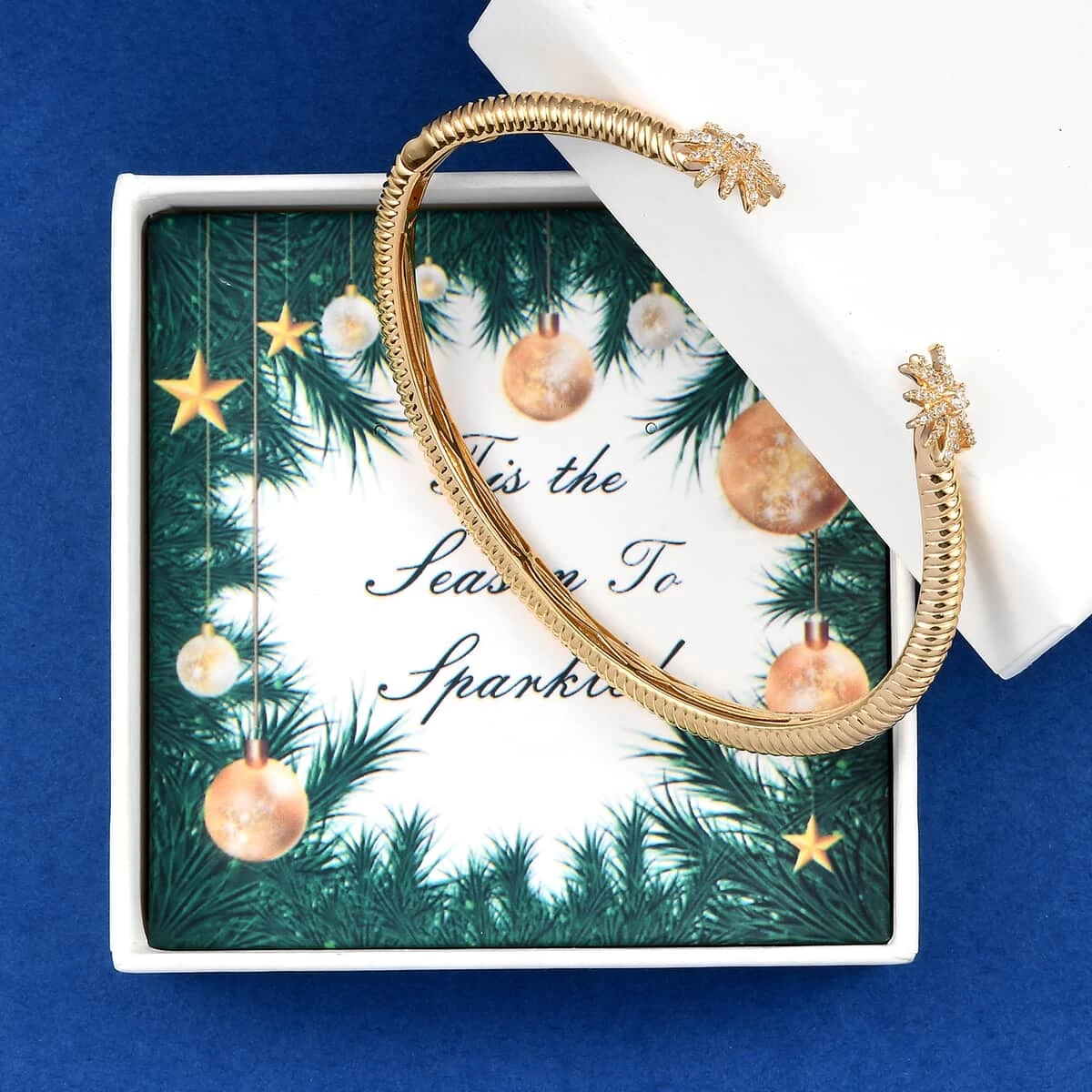 Tis The Season To Sparkle Jewelry Gift Set With Simulated Diamond Starburst Bangle Bracelet In 14K Yellow Gold Over Over Sterling Silver (7.25 In) 21.65 Grams 0.85 Ctw 4 Tis The Season To Sparkle Jewelry Gift Set With Simulated Diamond Starburst Bangle Bracelet In 14K Yellow Gold Over Over Sterling Silver (7.25 In) 21.65 Grams 0.85 Ctw - Image 2