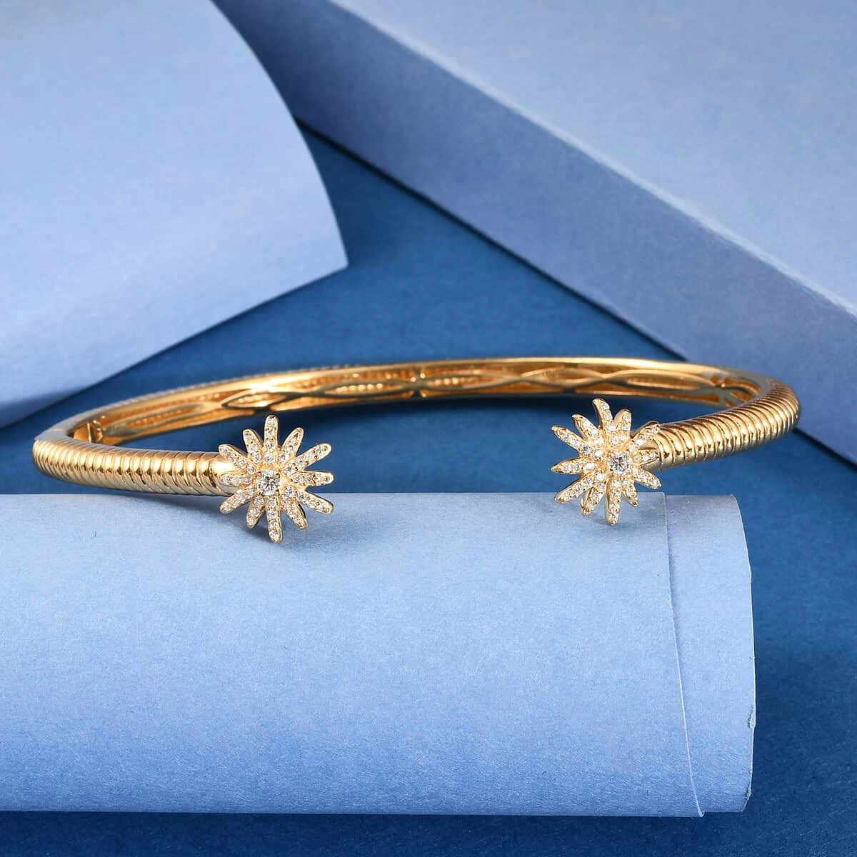 Tis The Season To Sparkle Jewelry Gift Set With Simulated Diamond Starburst Bangle Bracelet In 14K Yellow Gold Over Over Sterling Silver (7.25 In) 21.65 Grams 0.85 Ctw 6 Tis The Season To Sparkle Jewelry Gift Set With Simulated Diamond Starburst Bangle Bracelet In 14K Yellow Gold Over Over Sterling Silver (7.25 In) 21.65 Grams 0.85 Ctw - Image 4