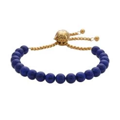 Lapis Lazuli And Neon Green Austrian Crystal Bolo Bracelet With Tiger Motif Slider Lock In ION Plated YG Stainless Steel (6-9In) 30.00 Ctw -Jewelry store 7312564 3