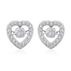 Simulated Diamond Heart Shape Dancing Earrings In Rhodium Over Sterling Silver 1.50 Ctw