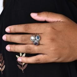 BALI LEGACY Amethyst, Swiss Blue Topaz And Freshwater Pearl Mixed Shapes 3 Row Ring In Sterling Silver 2.65 Ctw 10 BALI LEGACY Amethyst, Swiss Blue Topaz And Freshwater Pearl Mixed Shapes 3 Row Ring In Sterling Silver 2.65 Ctw -Jewelry store 7312765 2