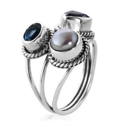 BALI LEGACY Amethyst, Swiss Blue Topaz And Freshwater Pearl Mixed Shapes 3 Row Ring In Sterling Silver 2.65 Ctw 11 BALI LEGACY Amethyst, Swiss Blue Topaz And Freshwater Pearl Mixed Shapes 3 Row Ring In Sterling Silver 2.65 Ctw -Jewelry store 7312765 3