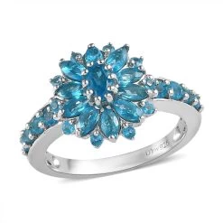 Malgache Neon Apatite Floral Ring In Platinum Over Sterling Silver (Delivery In 5-7 Business Days) 1.60 Ctw