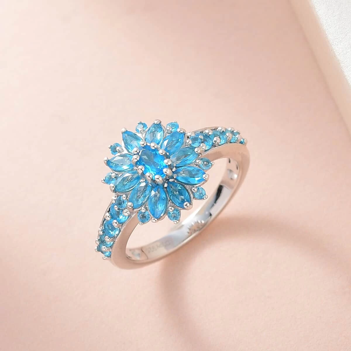 Malgache Neon Apatite Floral Ring In Platinum Over Sterling Silver (Delivery In 5-7 Business Days) 1.60 Ctw 4 Malgache Neon Apatite Floral Ring In Platinum Over Sterling Silver (Delivery In 5-7 Business Days) 1.60 Ctw - Image 2