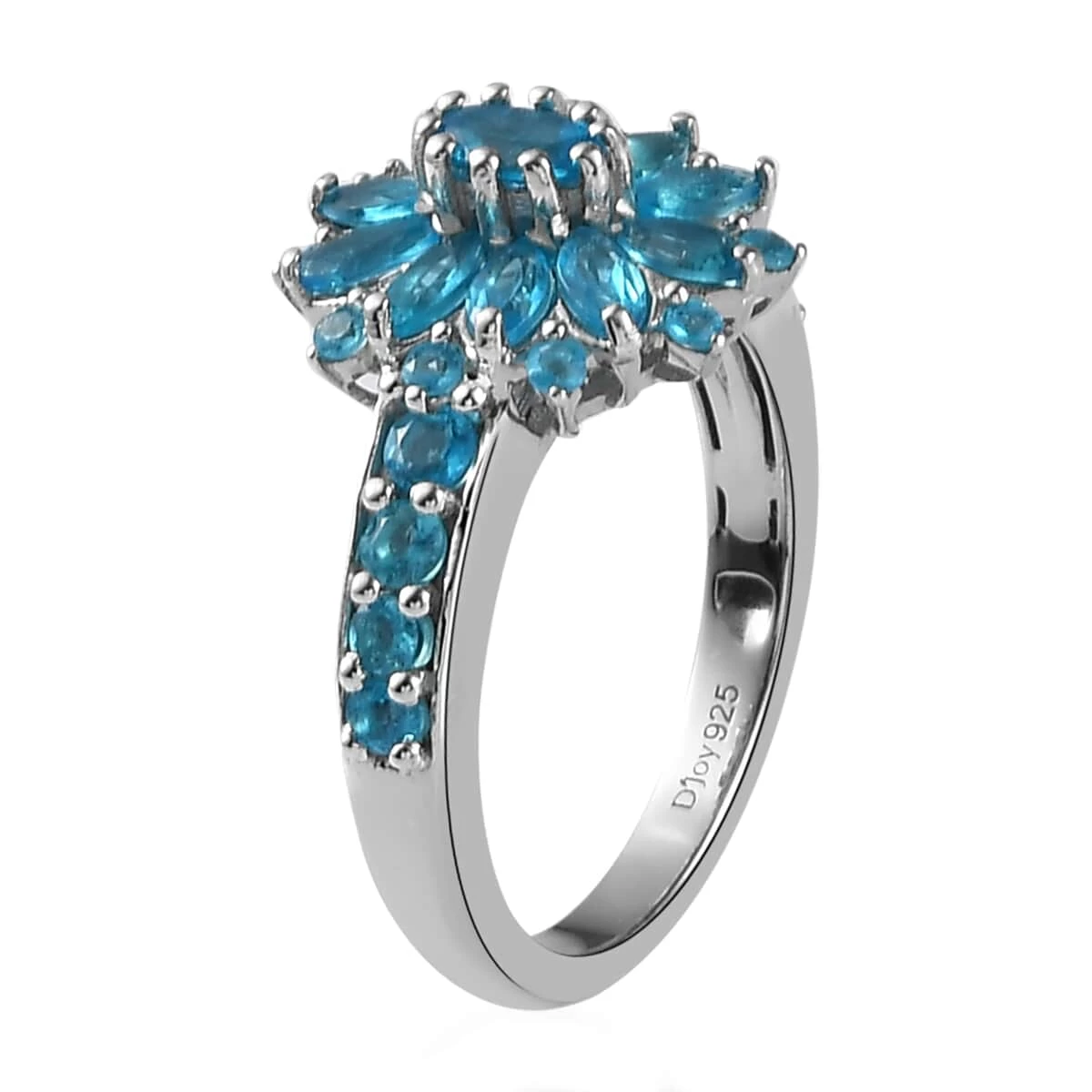Malgache Neon Apatite Floral Ring In Platinum Over Sterling Silver (Delivery In 5-7 Business Days) 1.60 Ctw 6 Malgache Neon Apatite Floral Ring In Platinum Over Sterling Silver (Delivery In 5-7 Business Days) 1.60 Ctw - Image 4