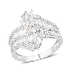 Diamond Ring In Platinum Over Sterling Silver 1.75 Ctw